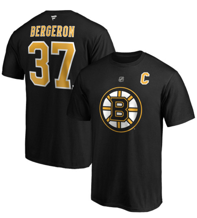 Men's Black Boston Bruins #37 Patrice Bergeron T-Shirt